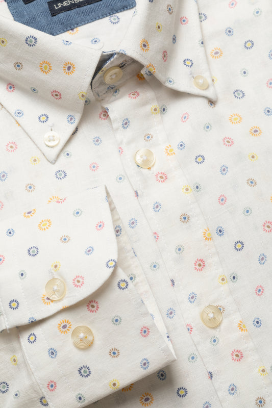 Camicia Button Down in misto lino cotone stampa floreale