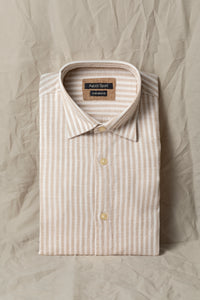 Camicia collo classico in misto lino cotone riga operata