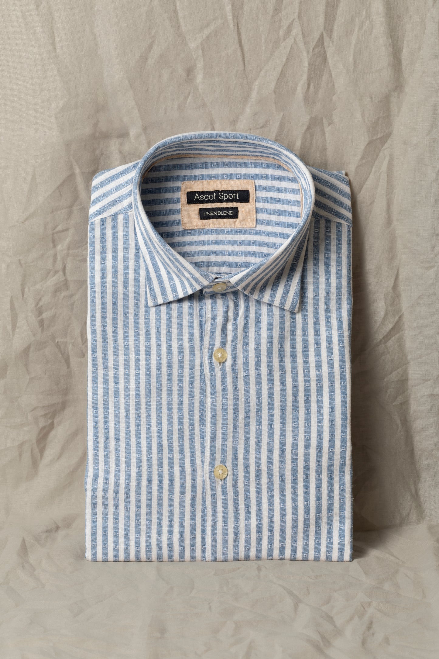 Camicia collo classico in misto lino cotone riga operata