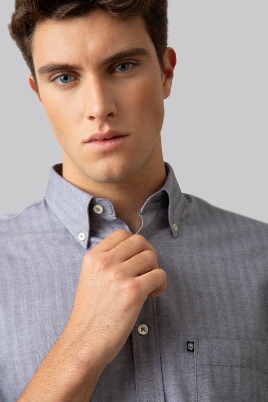 Camicia button down in flanella di cotone spigata