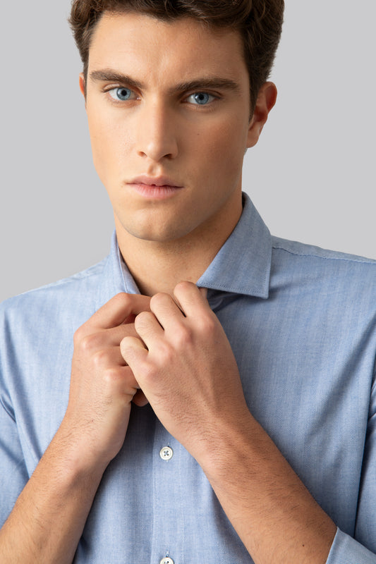 Camicia collo classico in flanella di cotone spigata