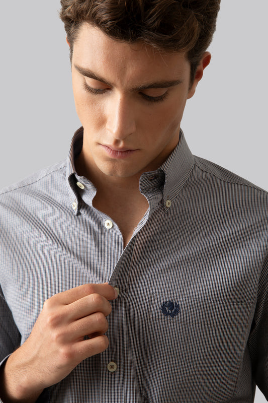 Camicia in micro quadro tinto filo di cotone