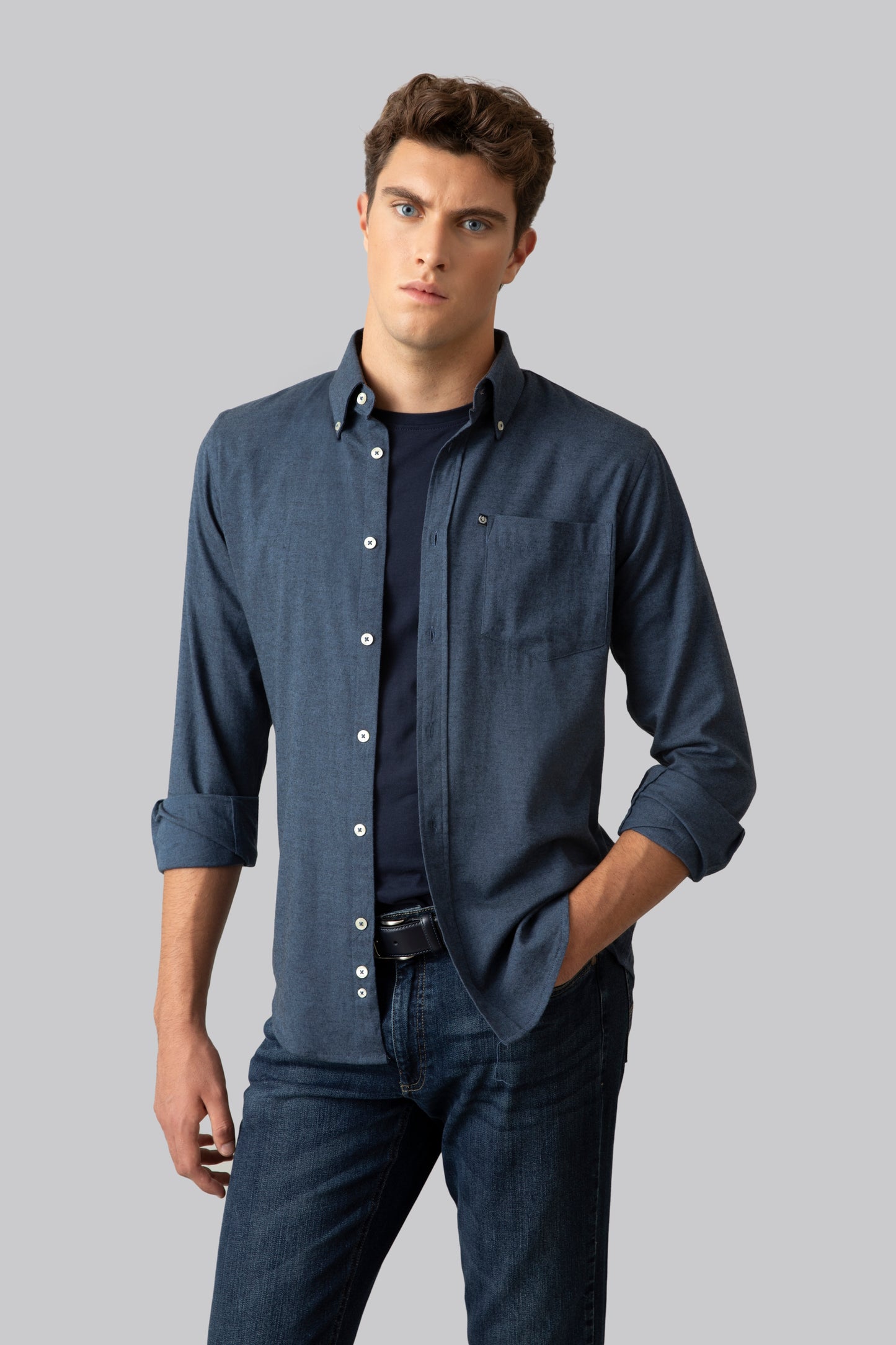 Camicia in flanella di cotone melange