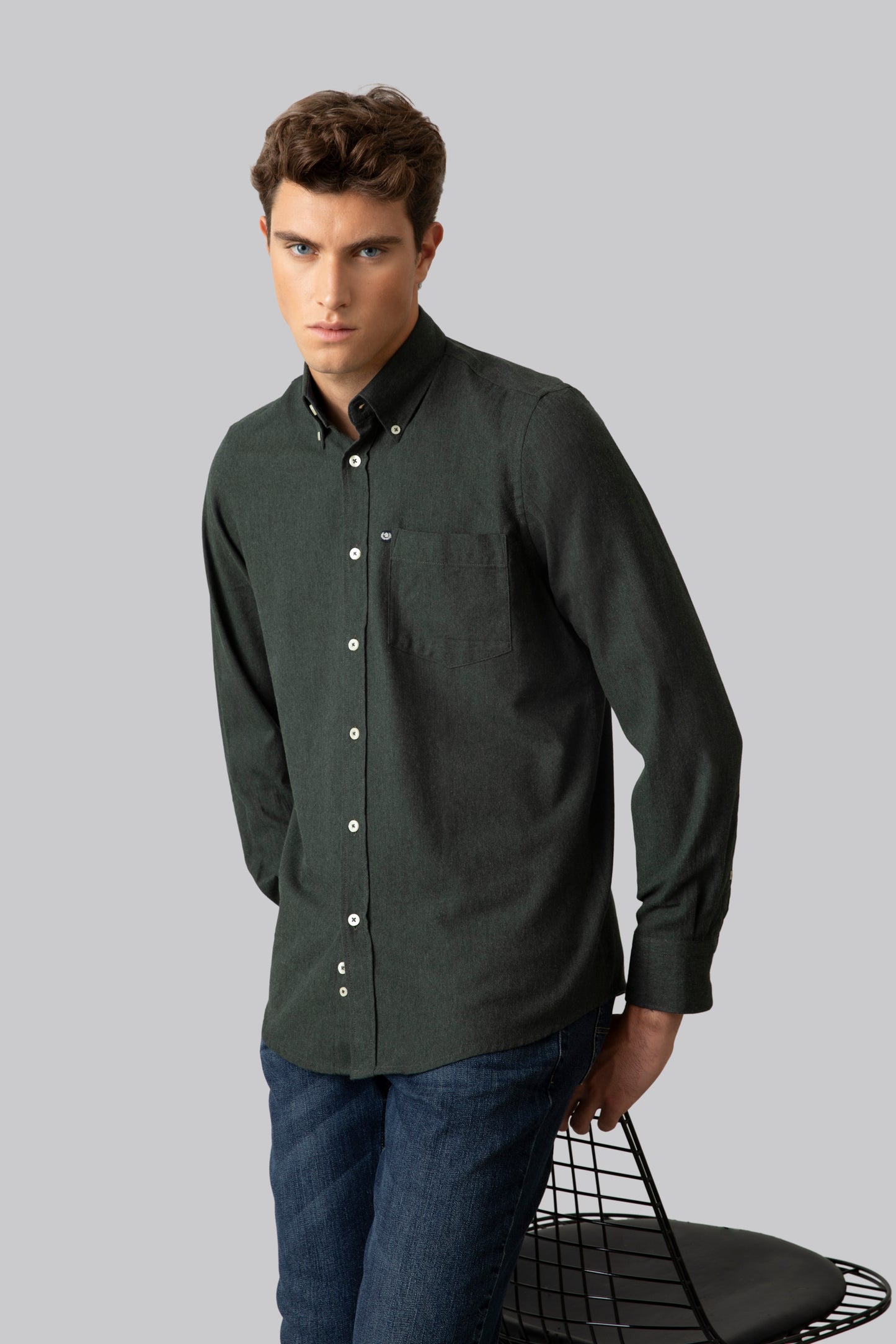 Camicia in flanella di cotone melange