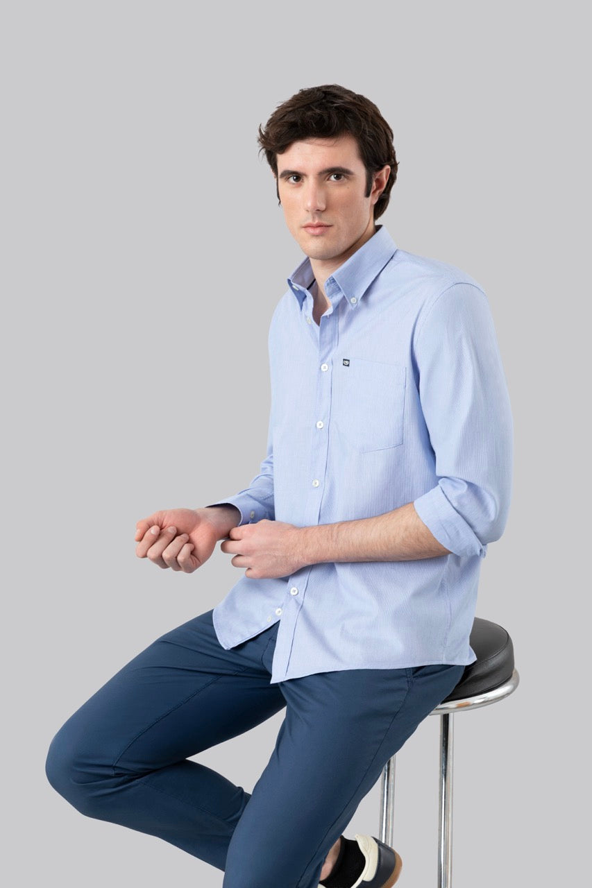 Camicia button down in fantasia micro riga 100% popeline di cotone