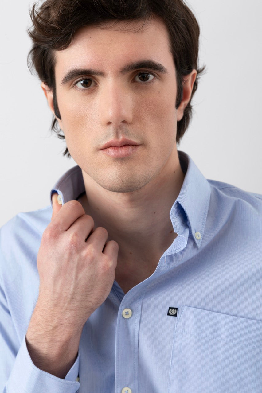 Camicia button down in fantasia micro riga 100% popeline di cotone