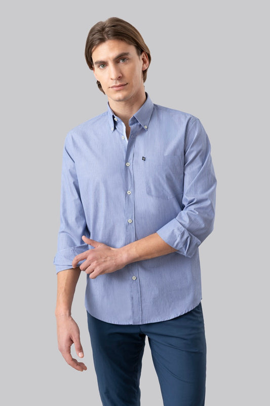 Camicia button down in fantasia micro riga 100% popeline di cotone