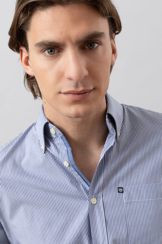 Camicia button down bastoncino in 100% popeline di cotone