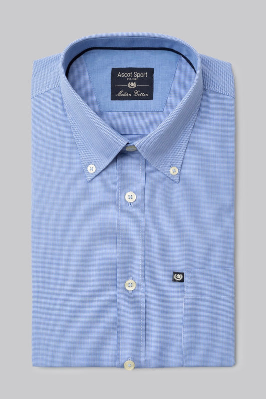 Camicia button down micro quadro in 100% popeline di cotone