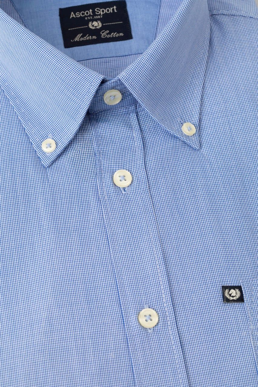 Camicia button down micro quadro in 100% popeline di cotone