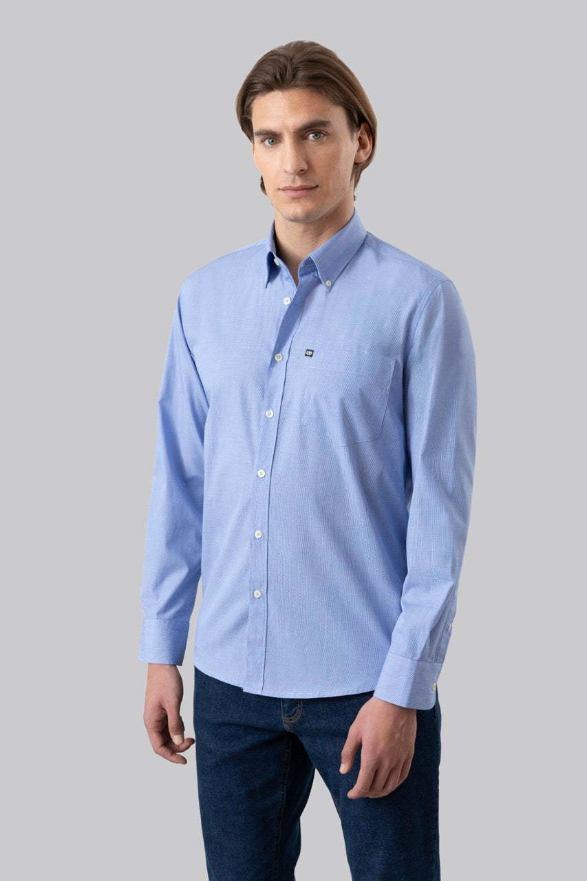 Camicia button down micro quadro in 100% popeline di cotone
