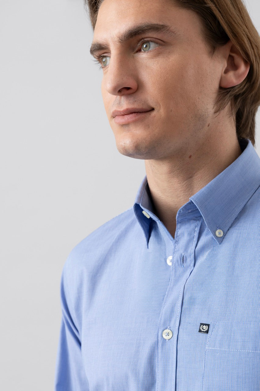 Camicia button down micro quadro in 100% popeline di cotone