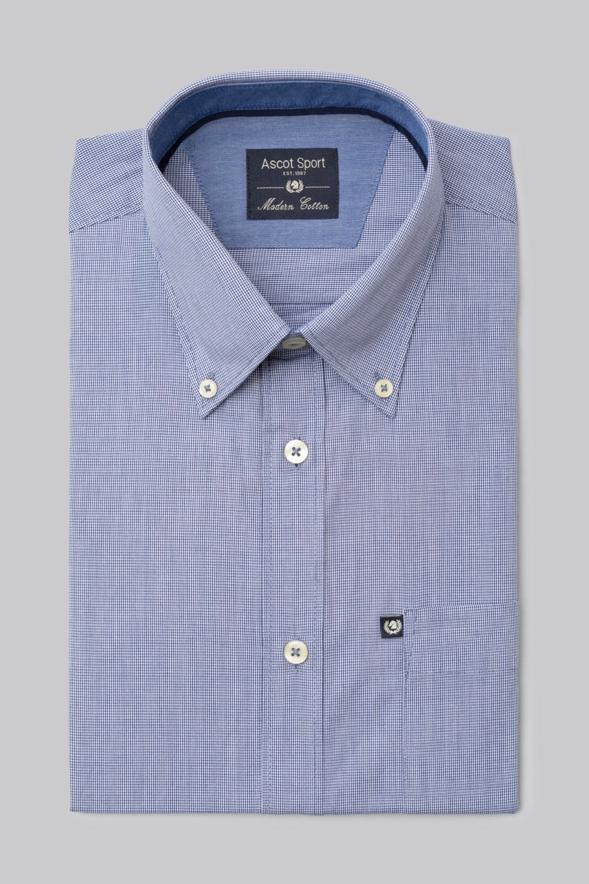 Camicia button down micro quadro in 100% popeline di cotone