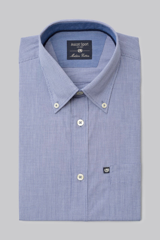 Camicia button down micro quadro in 100% popeline di cotone