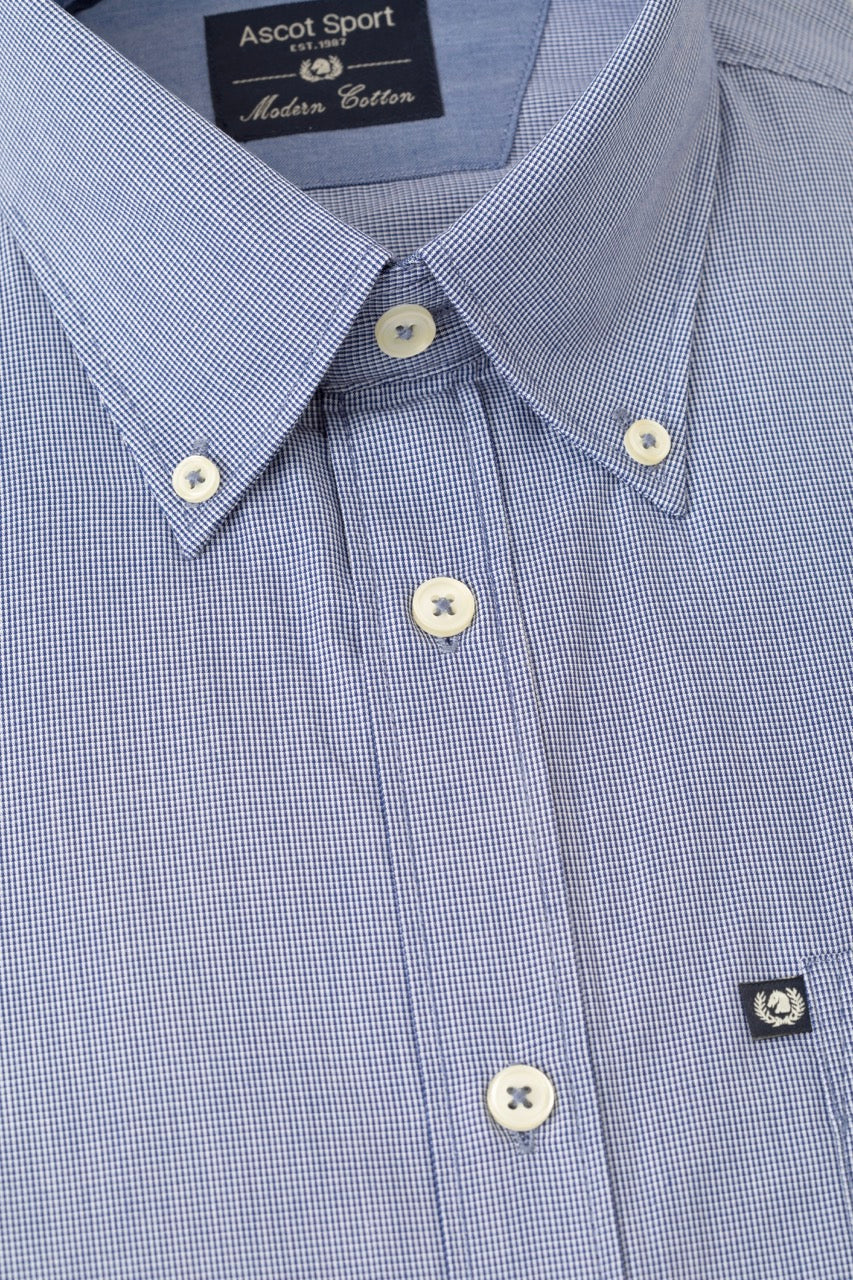 Camicia button down micro quadro in 100% popeline di cotone