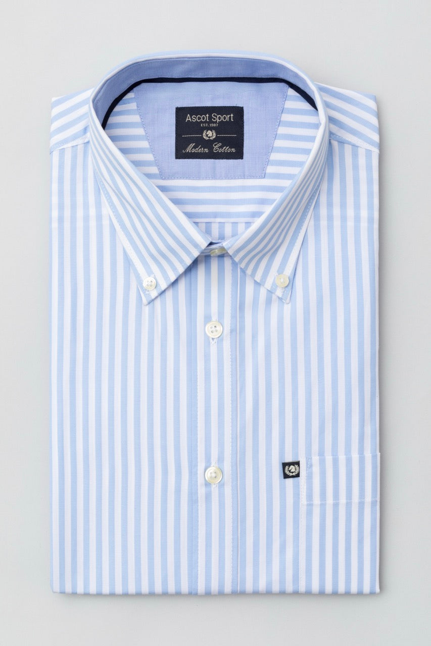 Camicia button down rigata in 100% popeline di cotone – Ascot Sport