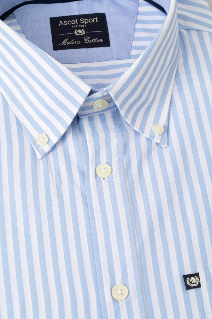 Camicia button down rigata in 100% popeline di cotone