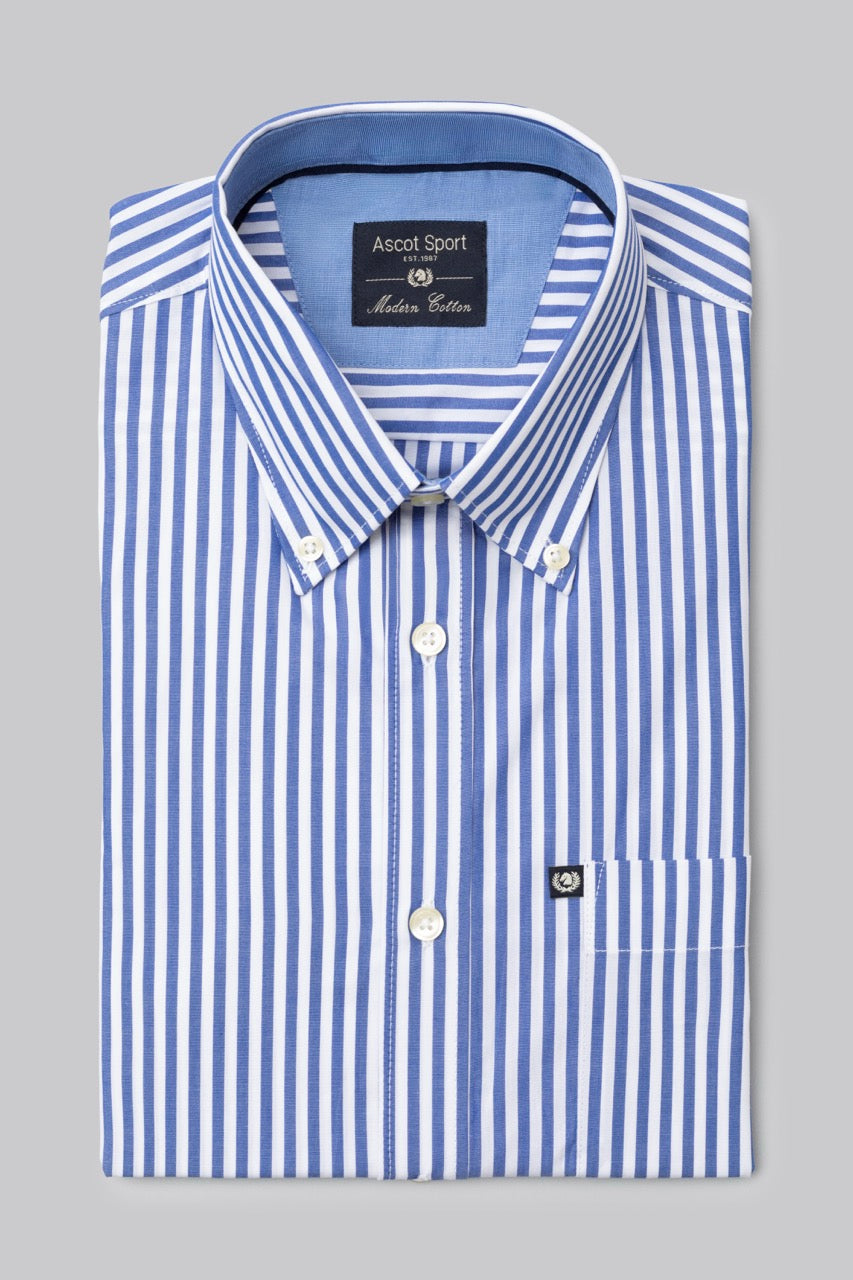 Camicia button down rigata in 100% popeline di cotone
