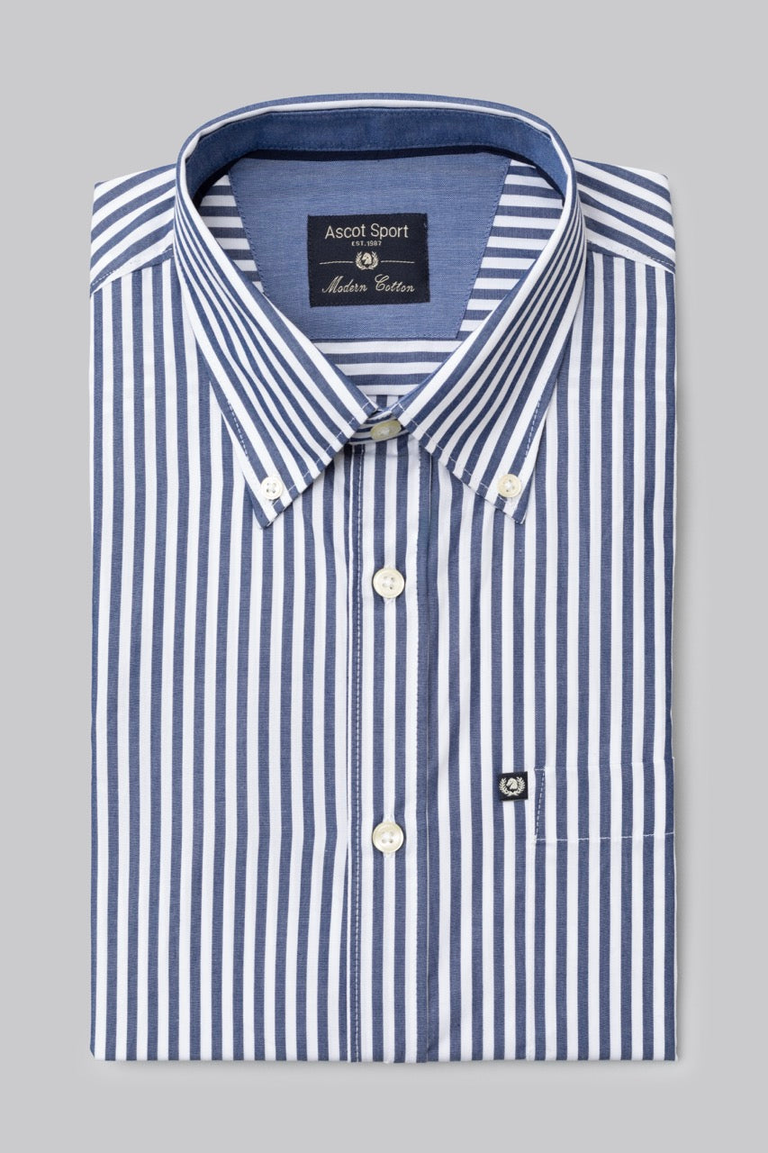 Camicia button down rigata in 100% popeline di cotone