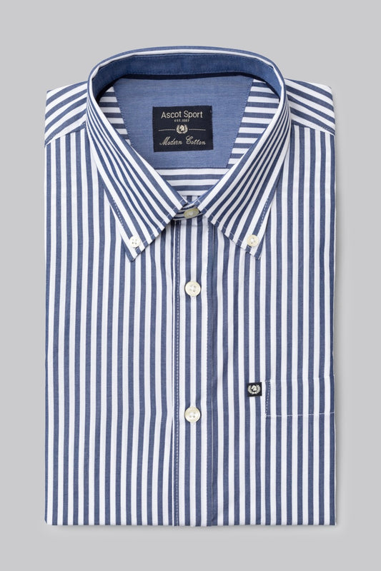 Camicia button down rigata in 100% popeline di cotone