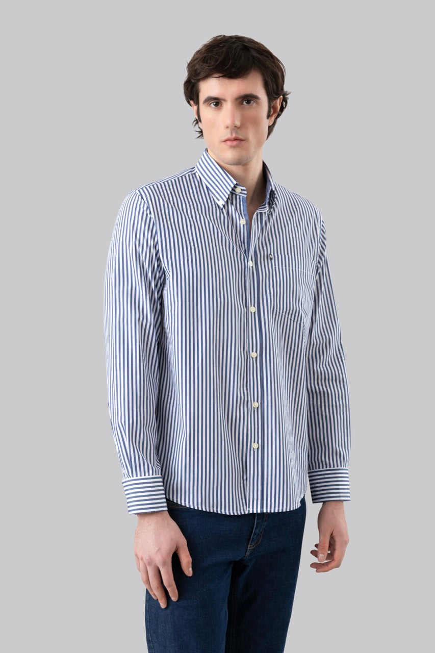 Camicia button down rigata in 100% popeline di cotone