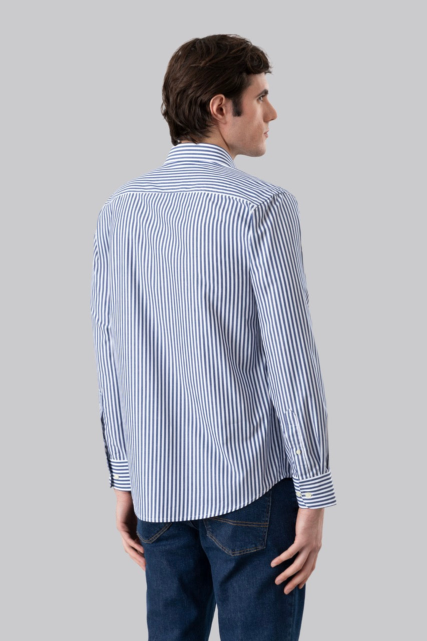 Camicia button down rigata in 100% popeline di cotone
