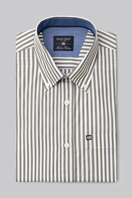 Camicia button down rigata in 100% popeline di cotone