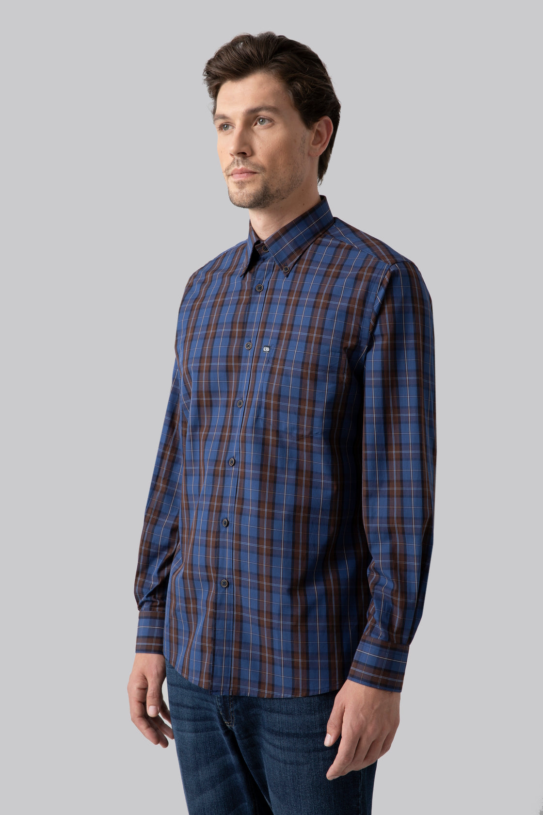 Camicia in popeline di cotone fantasia a quadri