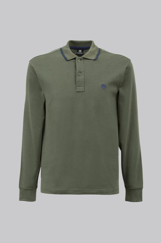 Long-sleeved cotton suede polo shirt