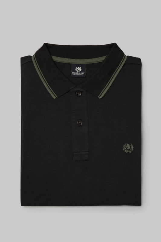 Long-sleeved cotton suede polo shirt