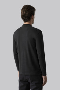Polo manica lunga in cotone suede
