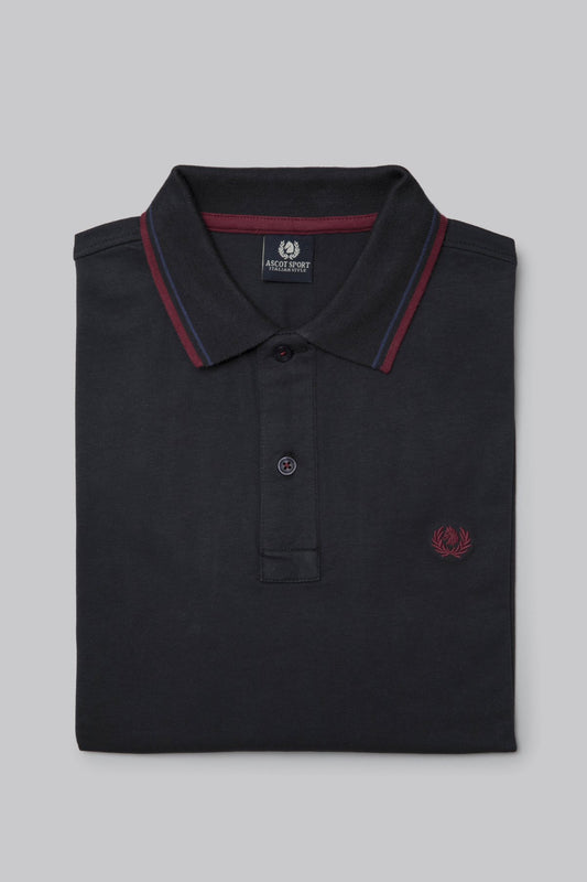 Long-sleeved cotton suede polo shirt