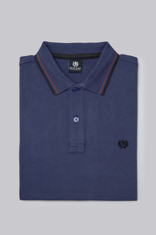 Long-sleeved cotton suede polo shirt