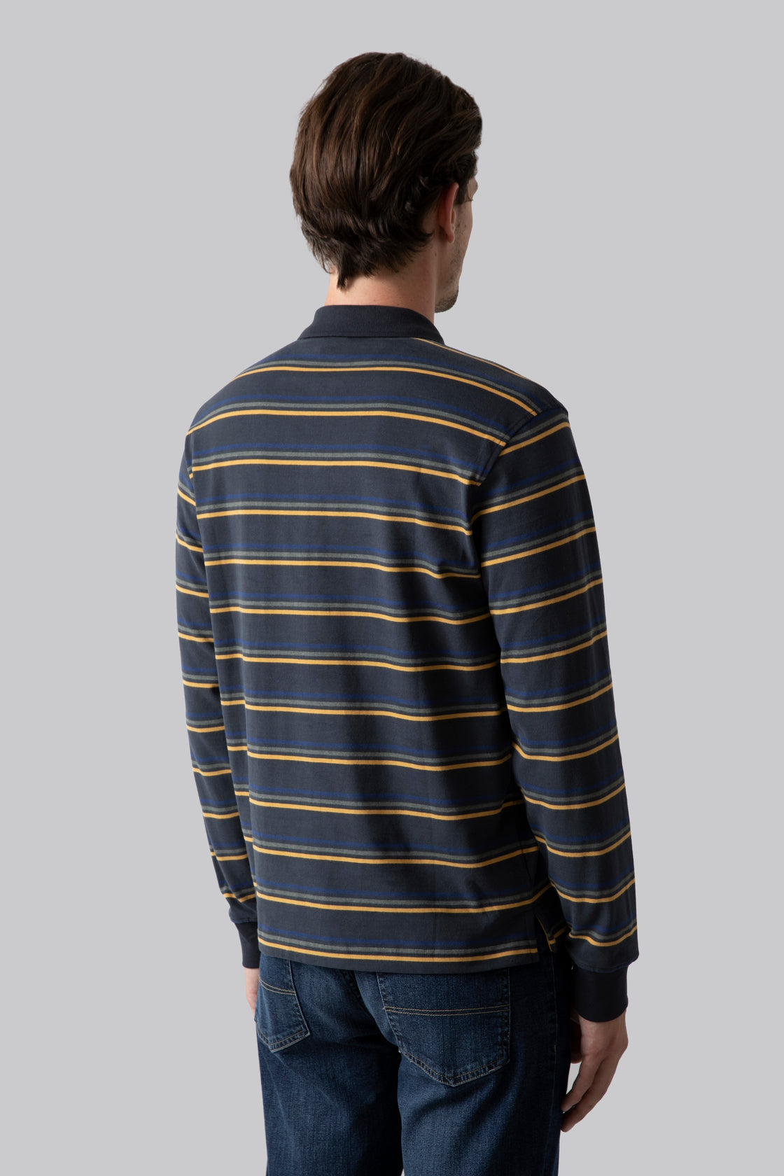 Long-sleeved striped polo shirt