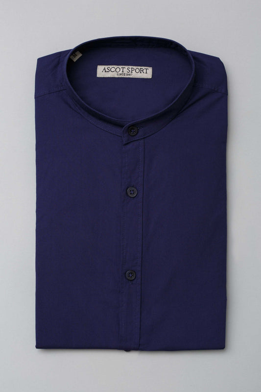 Camicia blu con collo coreano