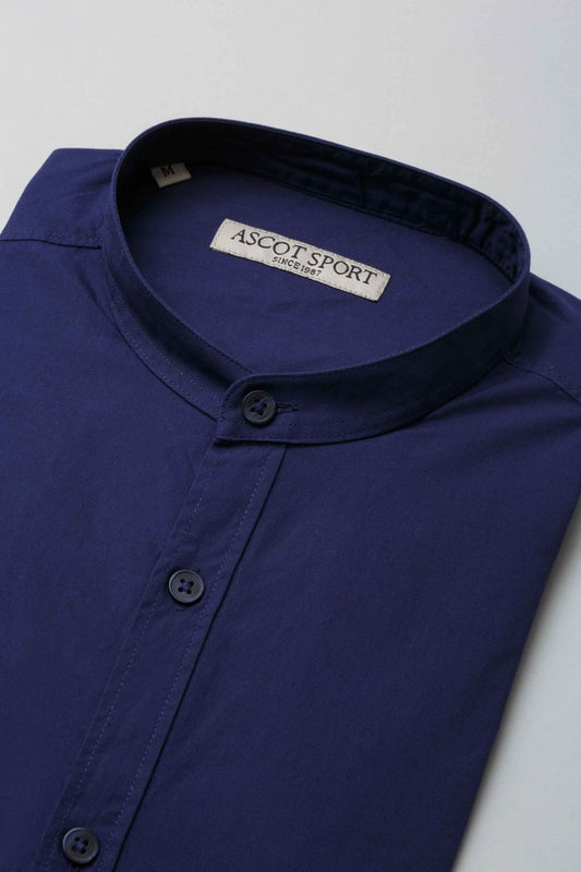 Camicia blu con collo coreano