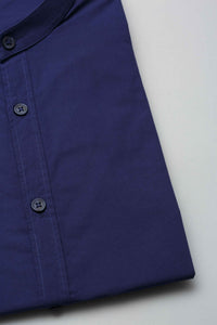 Camicia blu con collo coreano