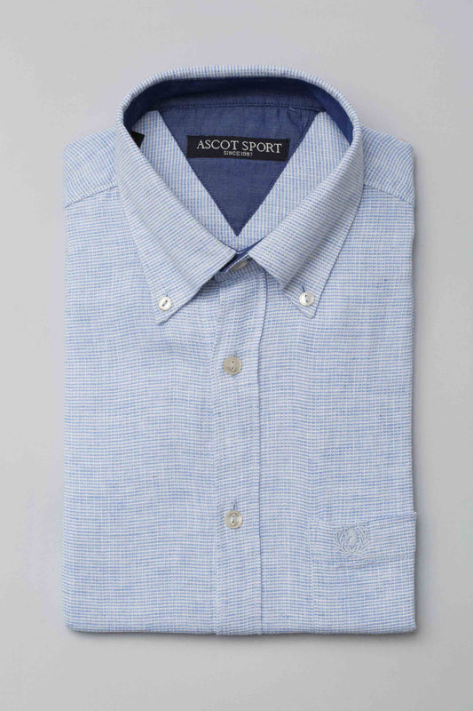 Camicia bianca e azzuro con motivo jacquard
