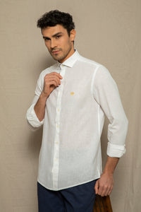 Camicia collo classico in tinto filo misto lino cotone