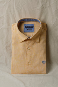 Camicia collo classico in tinto filo misto lino cotone