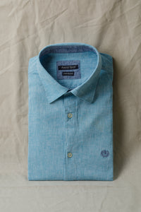Camicia collo classico in tinto filo misto lino cotone