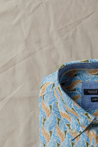 Camicia stampa foglia in misto lino cotone