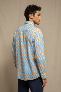 Camicia stampa foglia in misto lino cotone