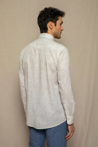 Camicia stampa micro disegno sfumato in misto lino cotone