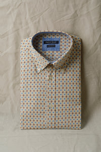 Camicia stampa fiore azulejos in misto lino cotone