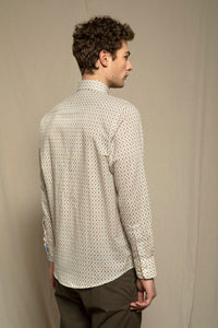 Camicia stampa fiore azulejos in misto lino cotone