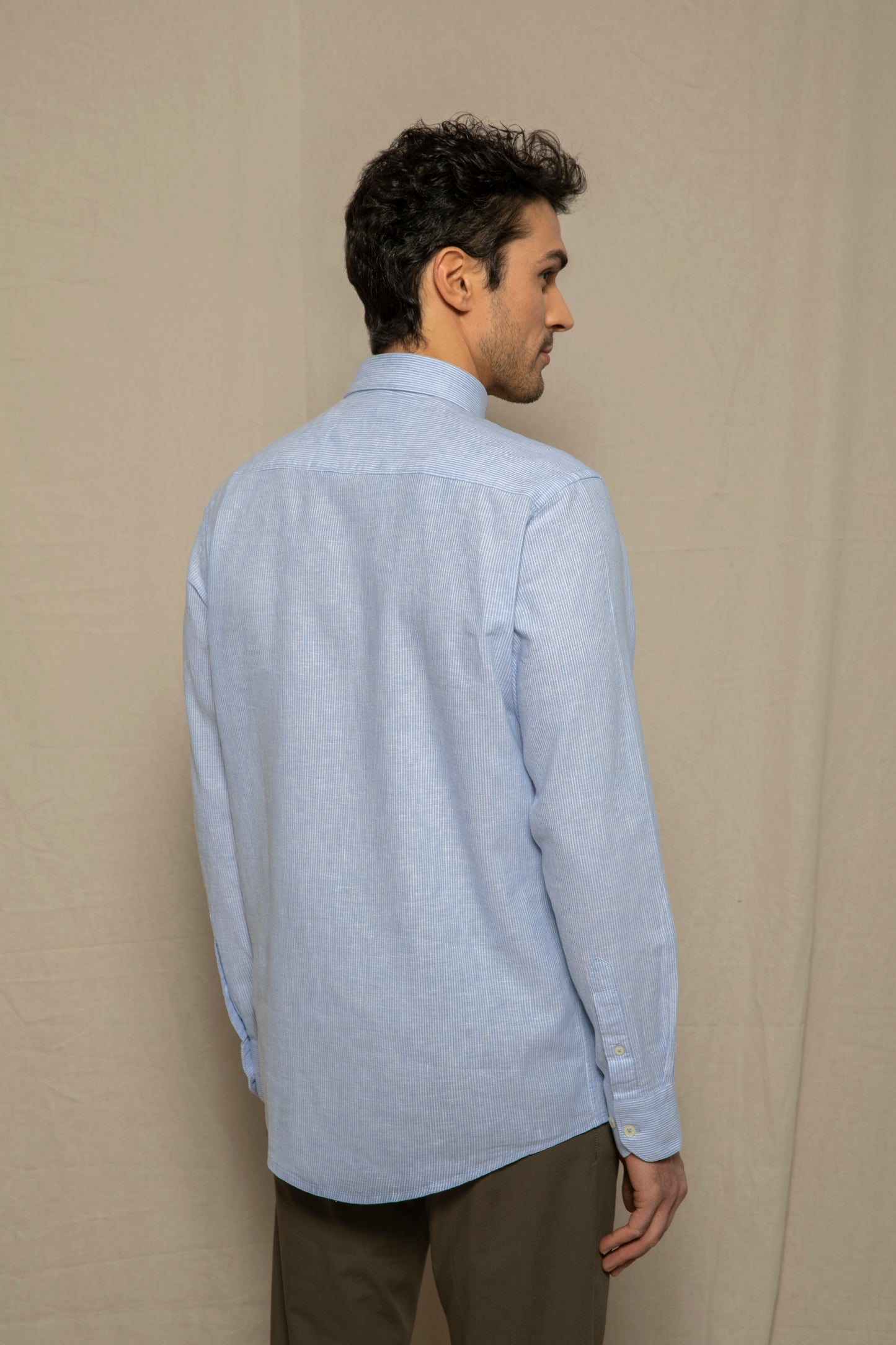 Camicia in fantasia in misto lino cotone riga piccola