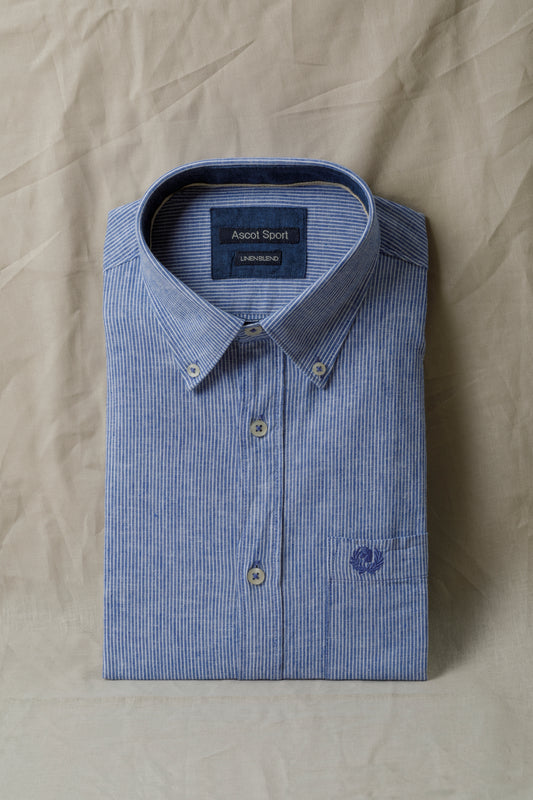 Camicia in fantasia in misto lino cotone riga piccola