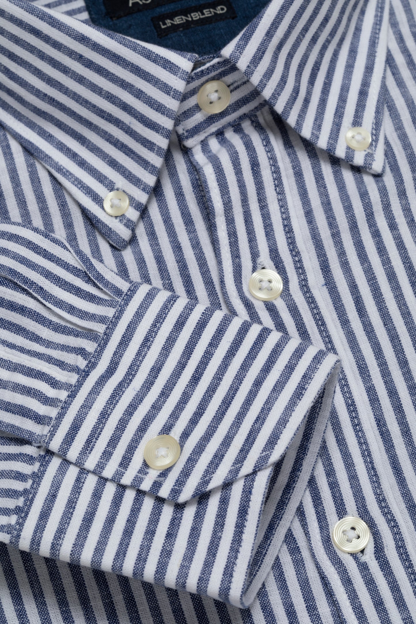 Camicia in fantasia in misto lino cotone riga media