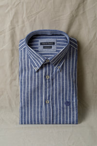 Camicia in fantasia in misto lino cotone riga alternata